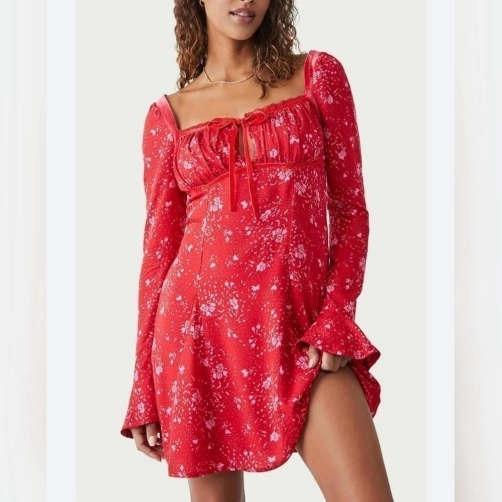 Free People Tess Dress Red and Pink women’s size XS